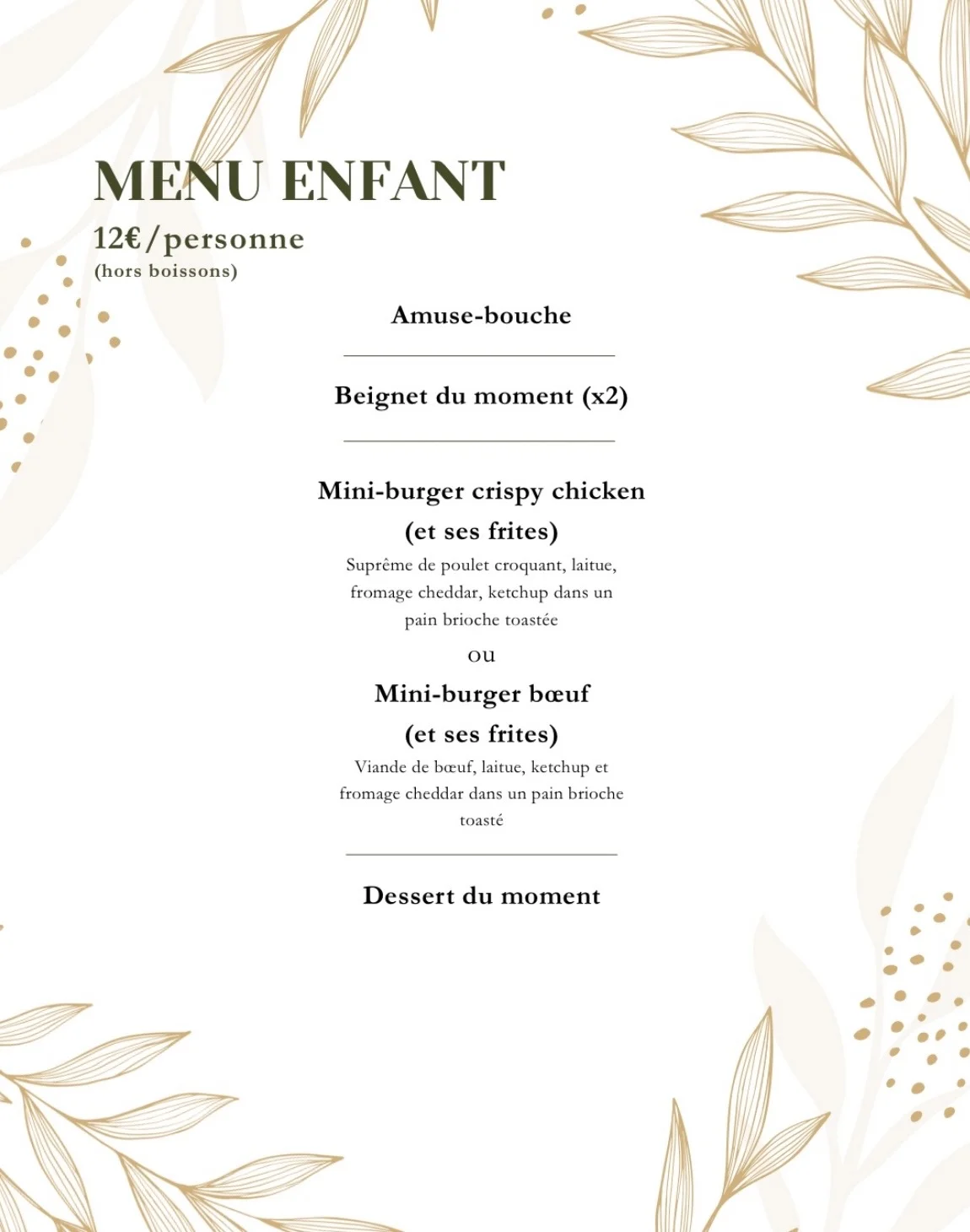 Menu Enfant, restaurant La Grange à Marchiennes